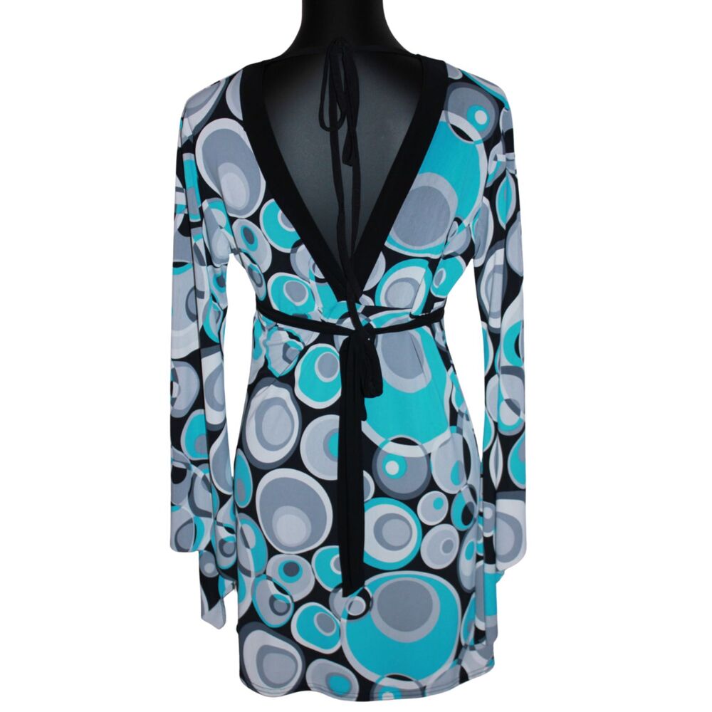 KDK London Blue Psychedelic Bell Sleeve Mini Dress UK 12 US 8